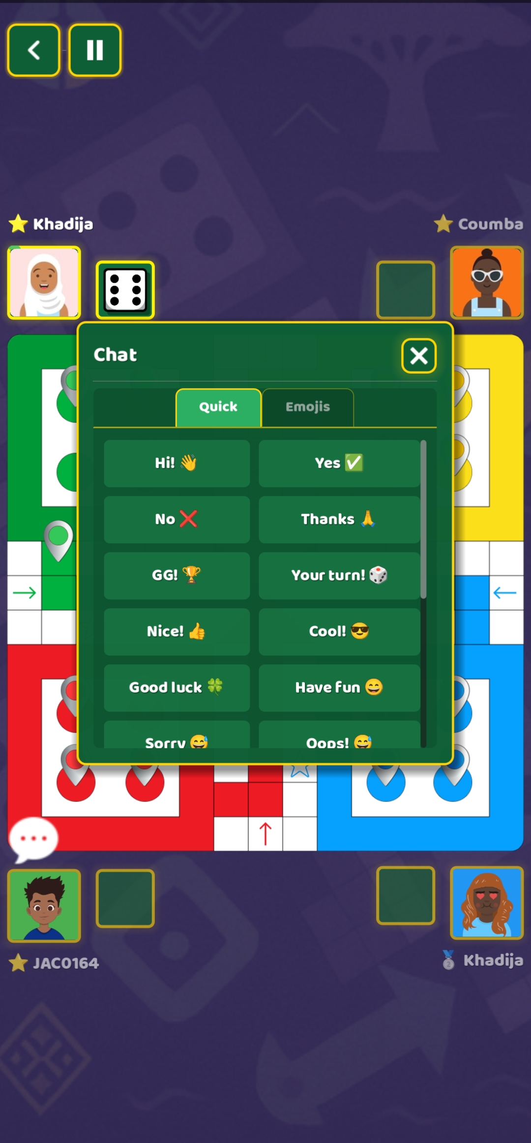 Interface de chat pendant une partie